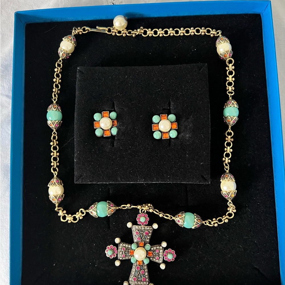 Heidi Daus cross necklace and clip earrings mint condition.